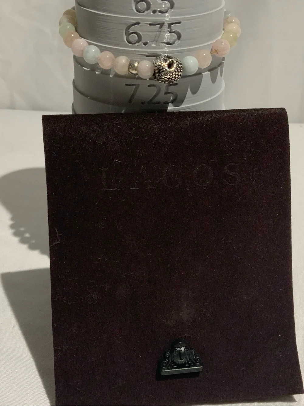 LAGOS Snowflake Obsidian Skull Morganite Beaded Bracelet